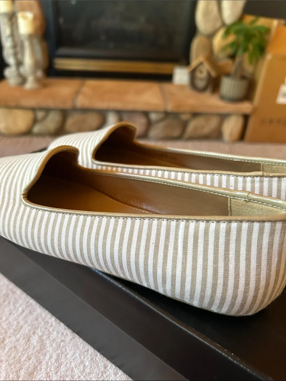 Talbots Zelda Beige and White Striped Slip-On Loafers, Size 6.5 | NWT | 257568